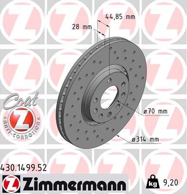 Zimmermann 430.1499.52 - Спирачен диск vvparts.bg