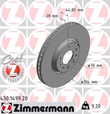 Zimmermann 430.1499.20 - Спирачен диск vvparts.bg