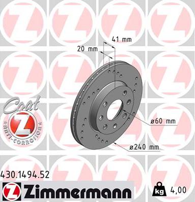 Zimmermann 430.1494.52 - Спирачен диск vvparts.bg