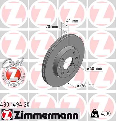 Zimmermann 430.1494.20 - Спирачен диск vvparts.bg