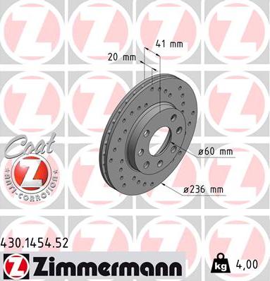 Zimmermann 430.1454.52 - Спирачен диск vvparts.bg