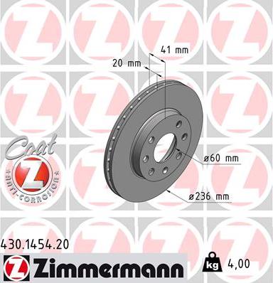 Zimmermann 430.1454.20 - Спирачен диск vvparts.bg