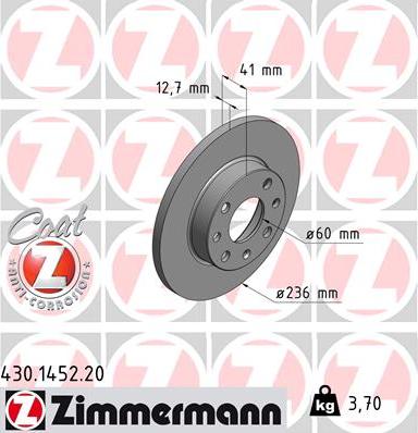 Zimmermann 430.1452.20 - Спирачен диск vvparts.bg