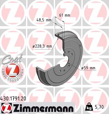 Zimmermann 430.1791.20 - Спирачен барабан vvparts.bg