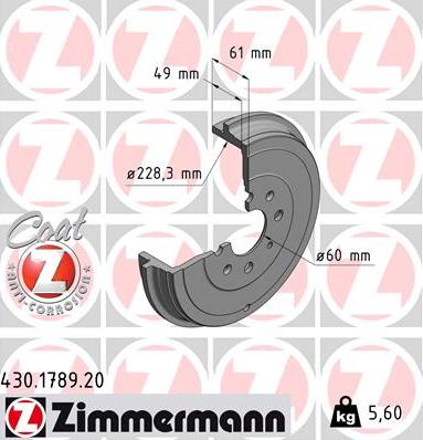 Zimmermann 430.1789.20 - Спирачен барабан vvparts.bg