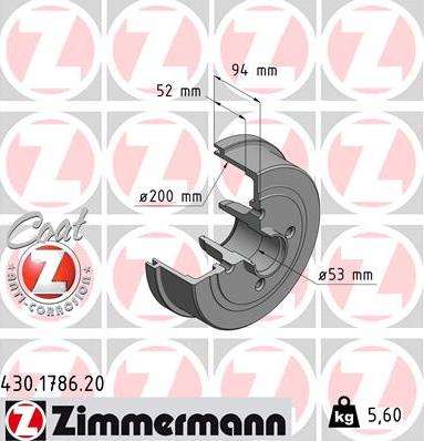 Zimmermann 430.1786.20 - Спирачен барабан vvparts.bg