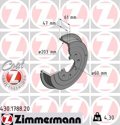 Zimmermann 430.1788.20 - Спирачен барабан vvparts.bg