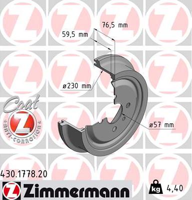 Zimmermann 430.1778.20 - Спирачен барабан vvparts.bg