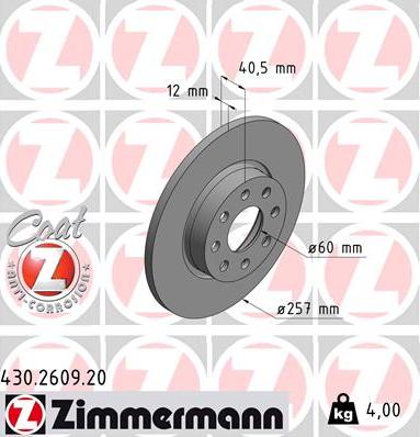 Zimmermann 430.2609.20 - Спирачен диск vvparts.bg