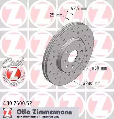 Zimmermann 430.2600.52 - Спирачен диск vvparts.bg