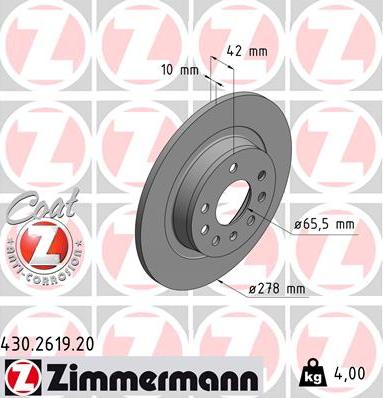 Zimmermann 430.2619.20 - Спирачен диск vvparts.bg