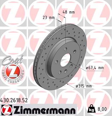 Zimmermann 430.2618.52 - Спирачен диск vvparts.bg