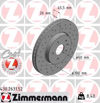 Zimmermann 430.2631.52 - Спирачен диск vvparts.bg