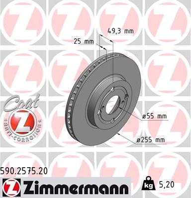 Zimmermann 590.2575.20 - Спирачен диск vvparts.bg