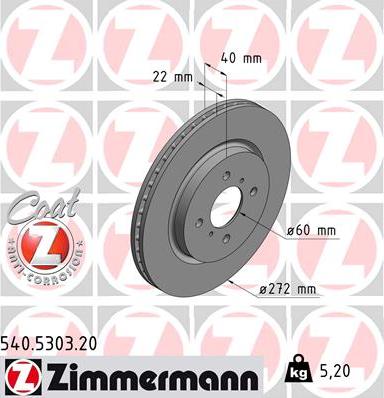 Zimmermann 540.5303.20 - Спирачен диск vvparts.bg