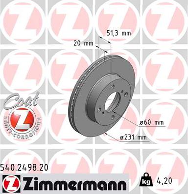 Zimmermann 540.2498.20 - Спирачен диск vvparts.bg