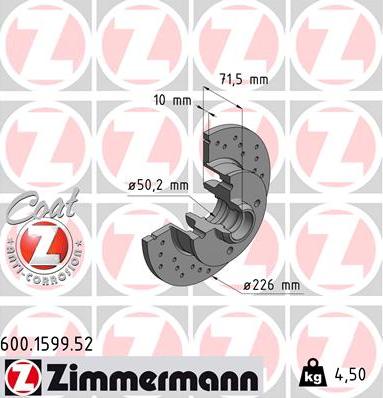 Zimmermann 600.1599.52 - Спирачен диск vvparts.bg