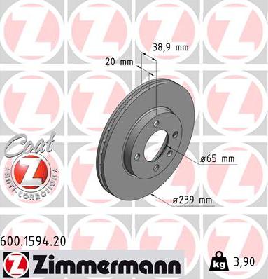 Zimmermann 600.1594.20 - Спирачен диск vvparts.bg