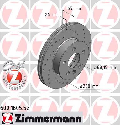 Zimmermann 600.1605.52 - Спирачен диск vvparts.bg