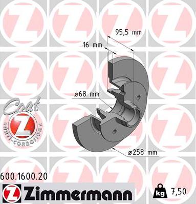 Zimmermann 600.1600.20 - Спирачен диск vvparts.bg