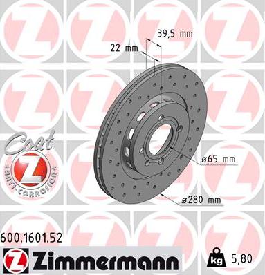 Zimmermann 600.1601.52 - Спирачен диск vvparts.bg