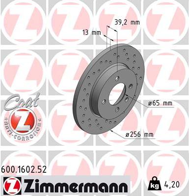 Zimmermann 600.1602.52 - Спирачен диск vvparts.bg