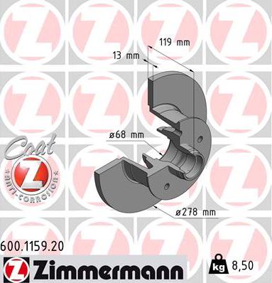 Zimmermann 600.1159.20 - Спирачен диск vvparts.bg