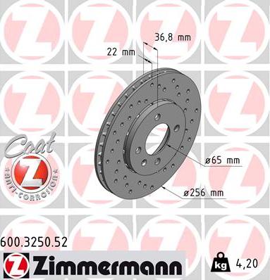 Zimmermann 600.3250.52 - Спирачен диск vvparts.bg