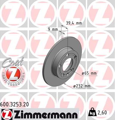 Zimmermann 600.3253.20 - Спирачен диск vvparts.bg