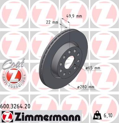 Zimmermann 600.3264.20 - Спирачен диск vvparts.bg