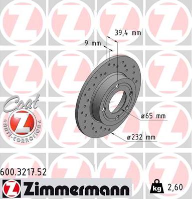 Zimmermann 600.3217.52 - Спирачен диск vvparts.bg