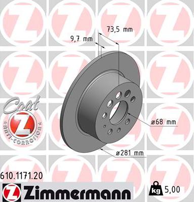 Zimmermann 610.1171.20 - Спирачен диск vvparts.bg