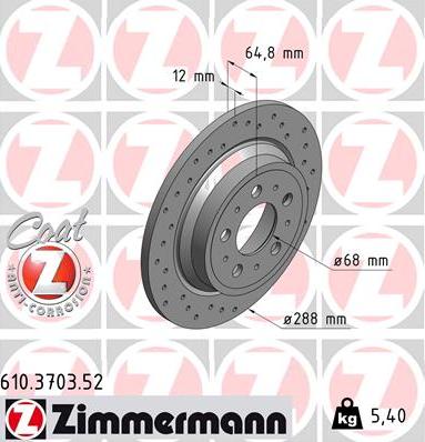 Zimmermann 610.3703.52 - Спирачен диск vvparts.bg