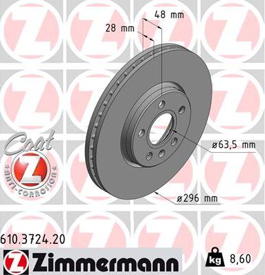 Zimmermann 610.3724.20 - Спирачен диск vvparts.bg