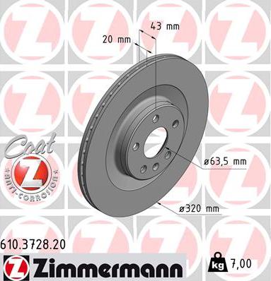 Zimmermann 610.3728.20 - Спирачен диск vvparts.bg