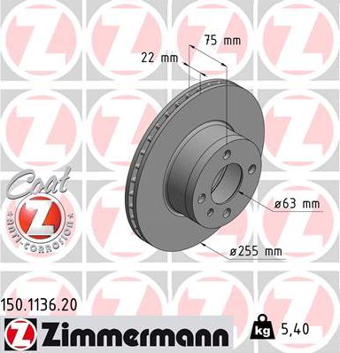 Zimmermann 150.1136.20 - Спирачен диск vvparts.bg