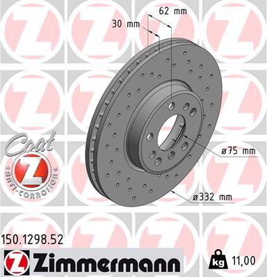 Zimmermann 150.1298.52 - Спирачен диск vvparts.bg