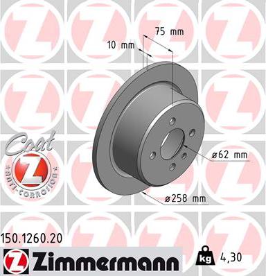 Zimmermann 150.1260.20 - Спирачен диск vvparts.bg