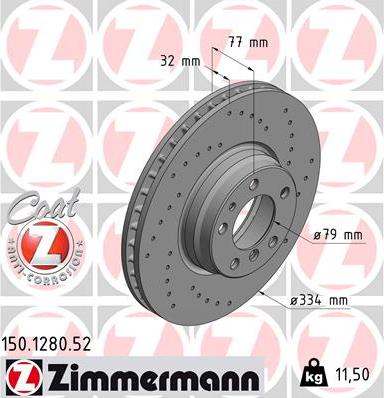 Zimmermann 150.1280.52 - Спирачен диск vvparts.bg