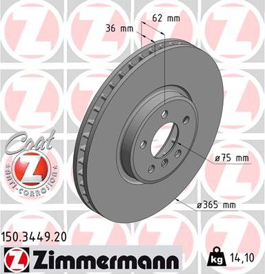 Zimmermann 150.3449.20 - Спирачен диск vvparts.bg
