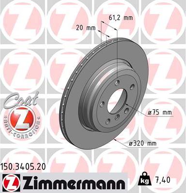 Zimmermann 150.3405.20 - Спирачен диск vvparts.bg