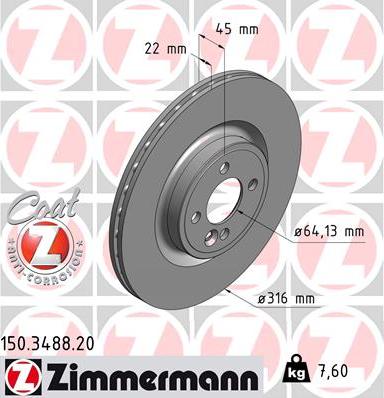 Zimmermann 150.3488.20 - Спирачен диск vvparts.bg
