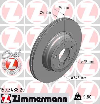 Zimmermann 150.3438.20 - Спирачен диск vvparts.bg