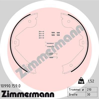 Zimmermann 10990.159.0 - Комплект спирачна челюст, ръчна спирачка vvparts.bg