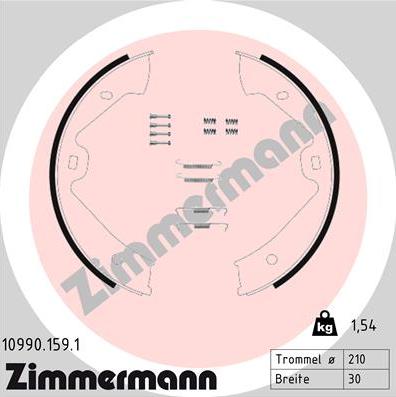 Zimmermann 10990.159.1 - Комплект спирачна челюст, ръчна спирачка vvparts.bg