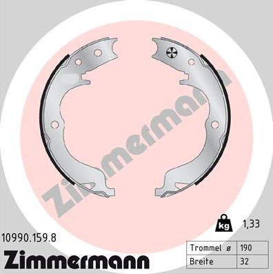 Zimmermann 10990.159.8 - Комплект спирачна челюст, ръчна спирачка vvparts.bg