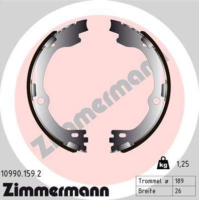 Zimmermann 10990.159.2 - Комплект спирачна челюст, ръчна спирачка vvparts.bg