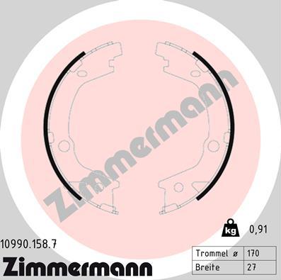 Zimmermann 10990.158.7 - Комплект спирачна челюст, ръчна спирачка vvparts.bg