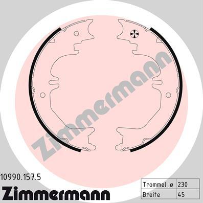 Zimmermann 10990.157.5 - Комплект спирачна челюст, ръчна спирачка vvparts.bg