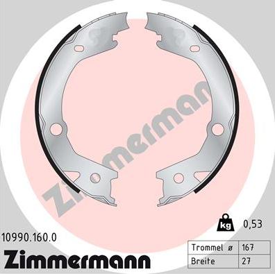 Zimmermann 10990.160.0 - Комплект спирачна челюст, ръчна спирачка vvparts.bg